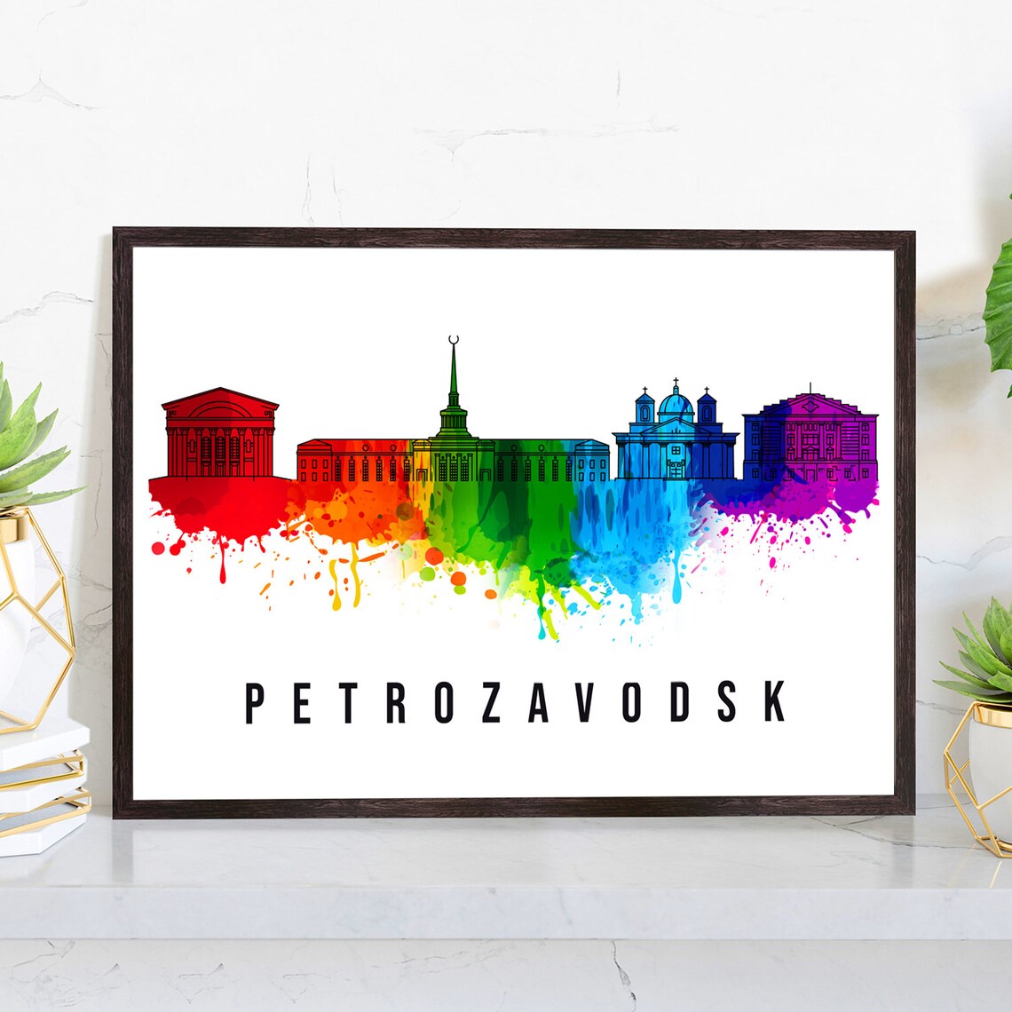 Petrozavodsk Russia Rainbow Watercolor Skyline Neoclassical Poster