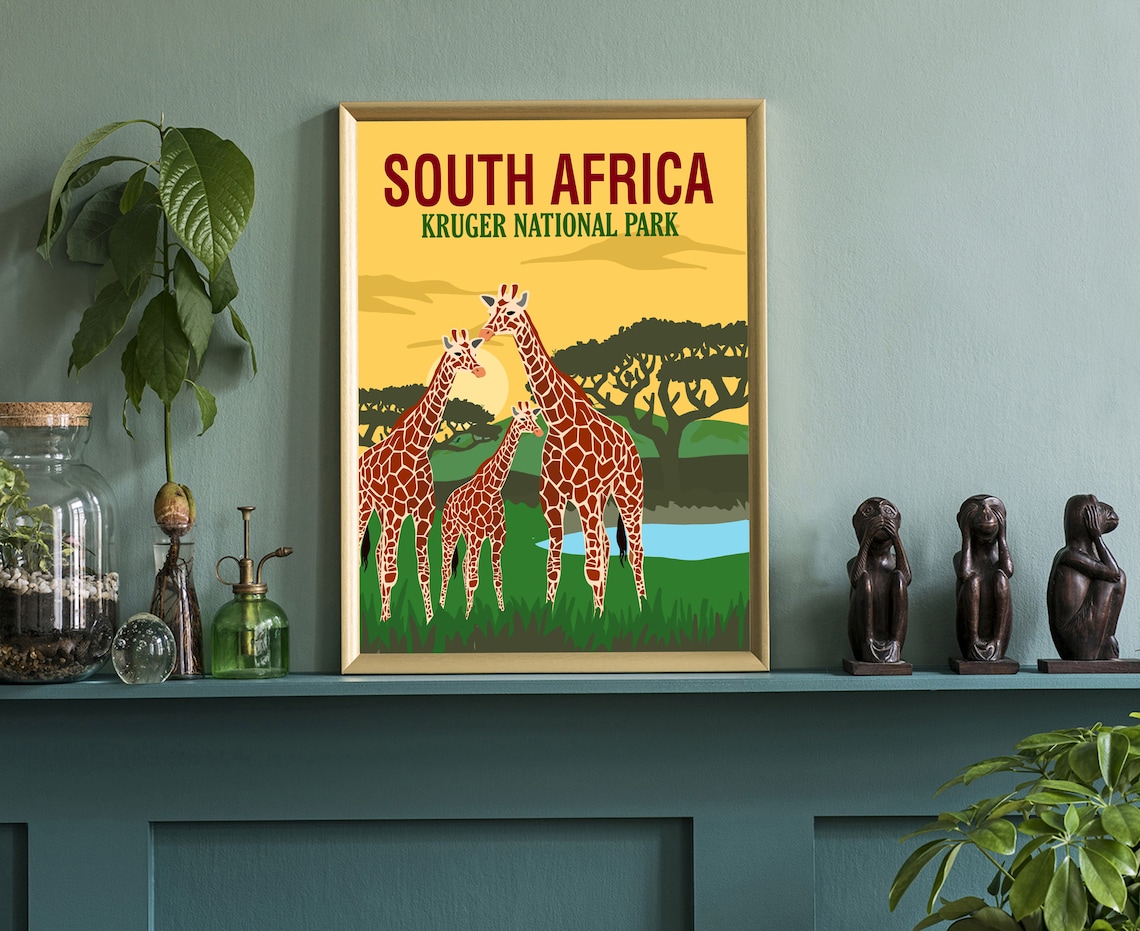 South Africa Kruger National Park Giraffes Sunset Safari Travel Poster - Image 3