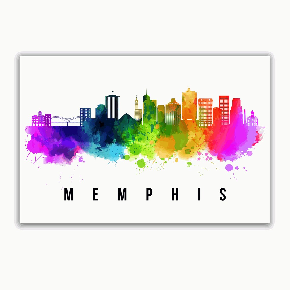 Memphis Tennessee Rainbow Watercolor Skyline Cityscape Poster - Image 2