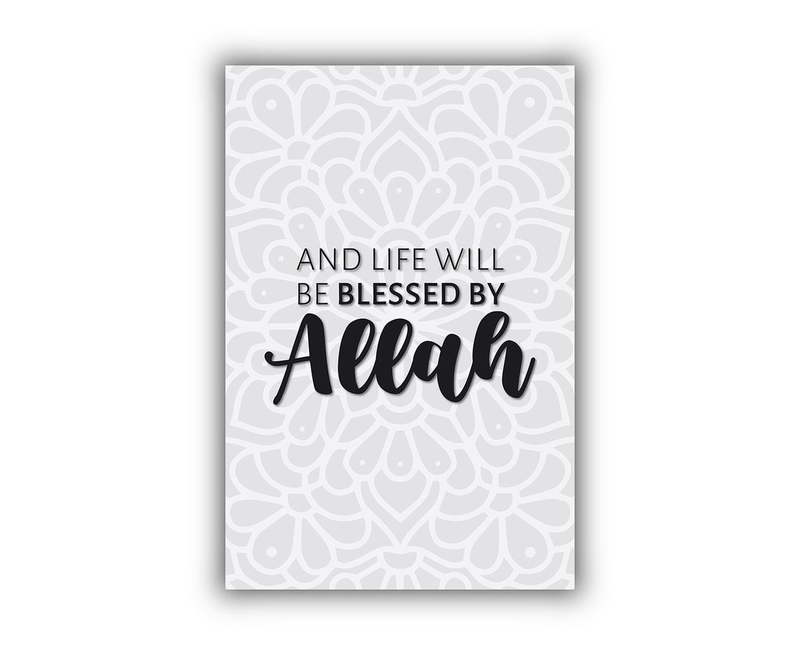 Blessed by Allah Black Script Mandala Islamic Wall Art Poster - Image 2