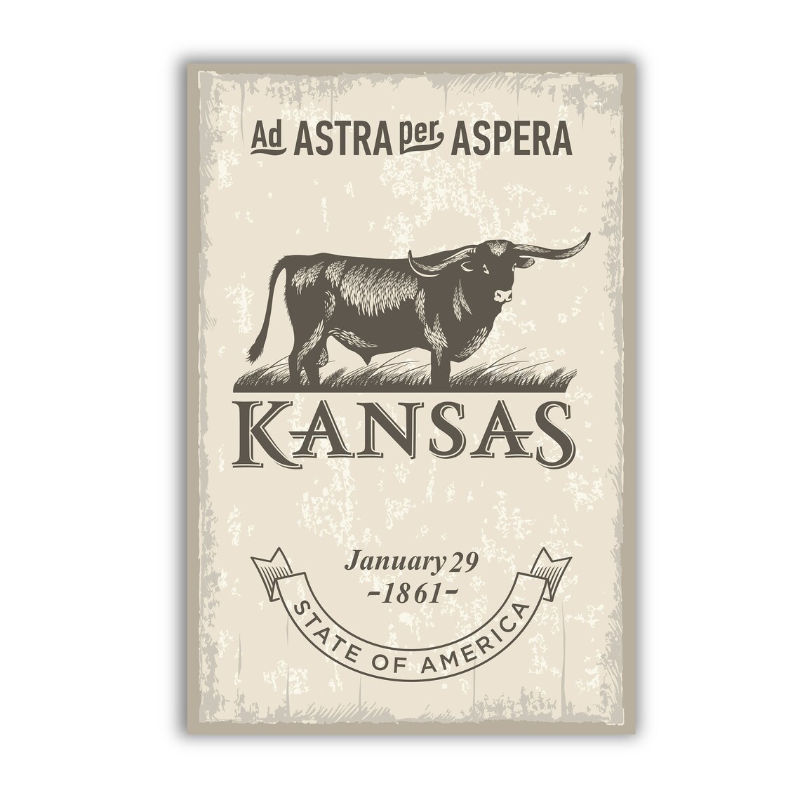 Kansas Ad Astra Per Aspera Longhorn Vintage State Emblem Travel Poster - Image 2