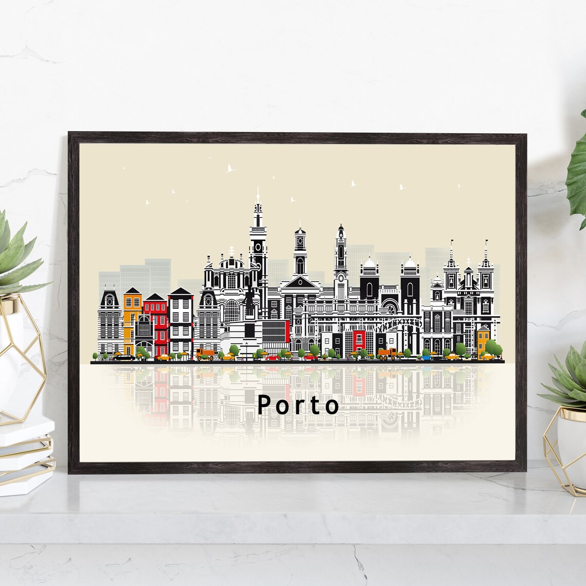 Porto Portugal Illustration Skyline Poster Modern Skyline Cityscape Poster Print Portugal Landmark Map Poster Home Wall Art Decoration