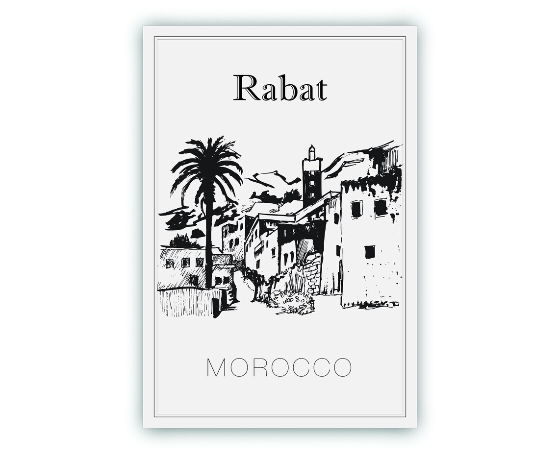 Rabat Morocco Old Town Palm Sketch Minimalist Line Art Travel Poster - Image 2