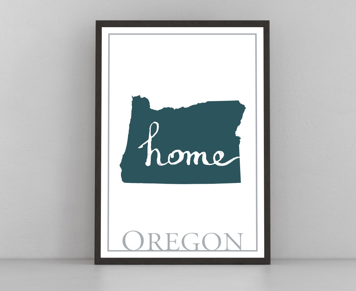 Oregon Modern Home State Silhouette Teal Map Wall Art Print Poster