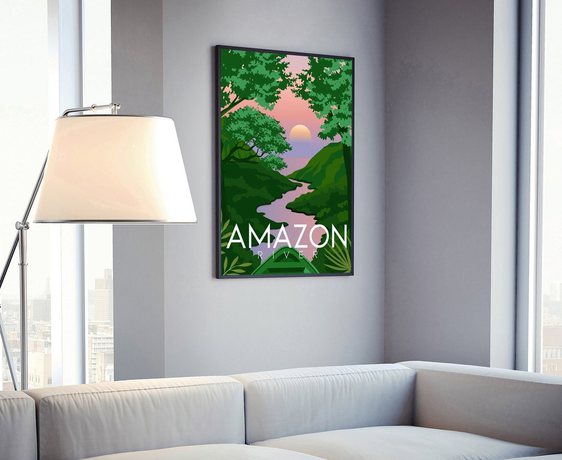 Amazon River Retro Sunset Rainforest Jungle River View Travel Poster - Image 4