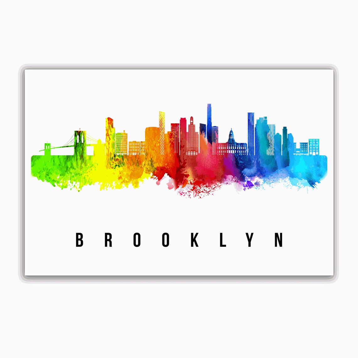 Brooklyn New York Rainbow Watercolor Skyline Bridge City Art Poster - Image 2