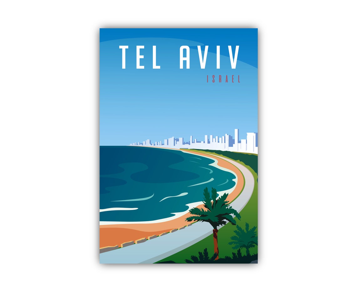 Tel Aviv Israel Mediterranean Beach Coastline Retro Travel Poster - Image 2