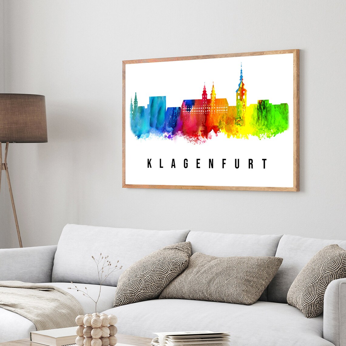 Klagenfurt Austria Rainbow Gradient Skyline Church Towers Art Poster - Image 3