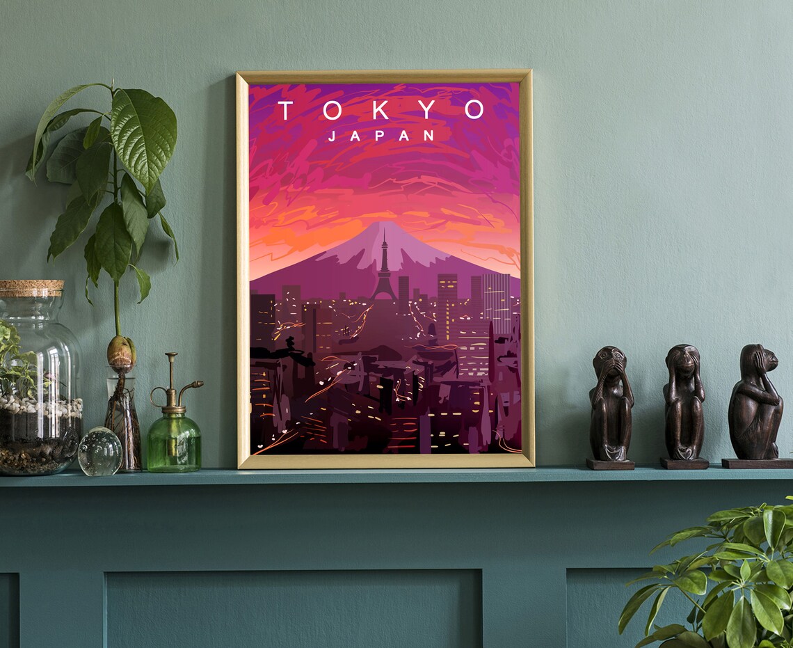 Tokyo Japan Mount Fuji Sunset Skyline City Lights Travel Poster - Image 3