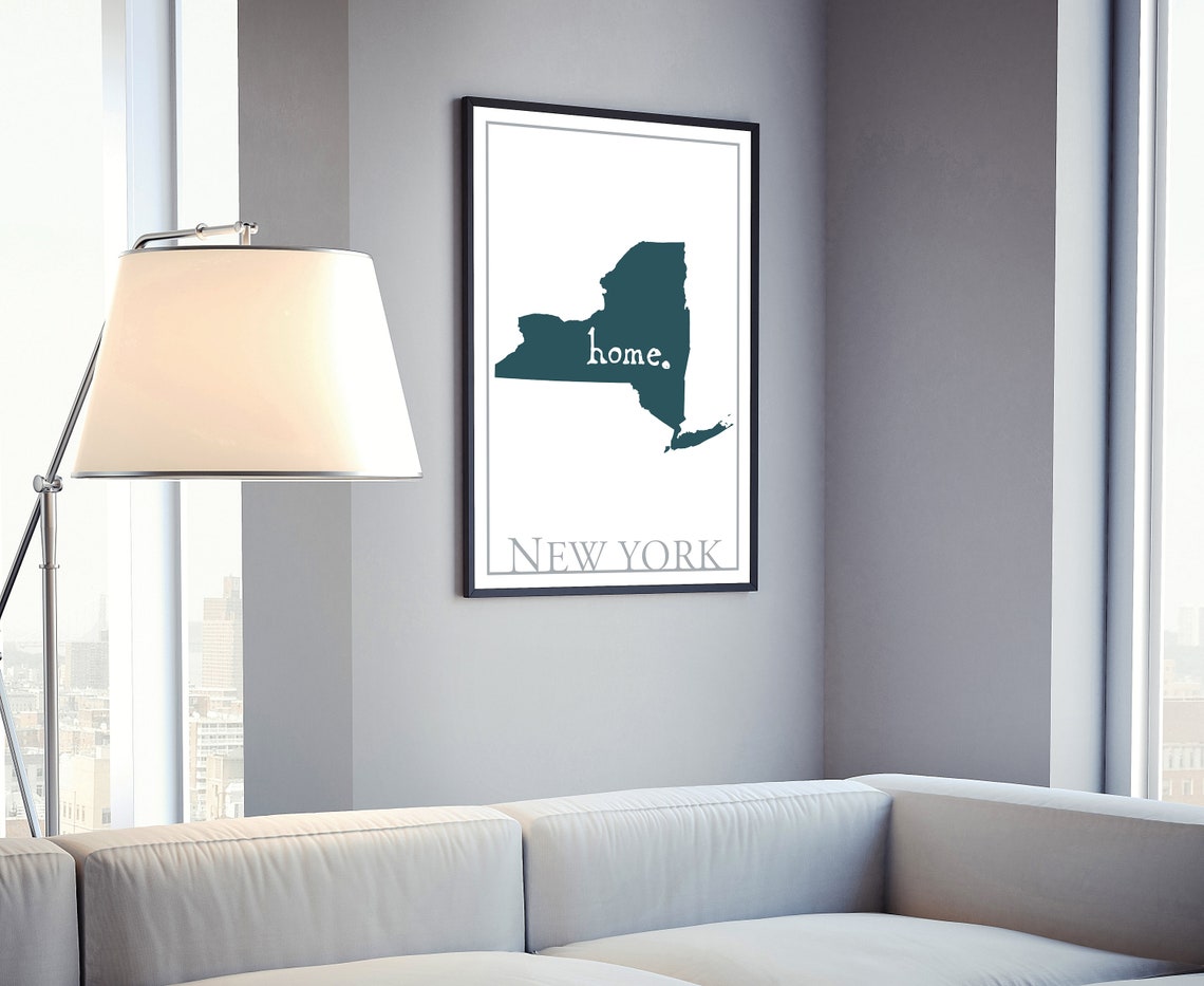 New York State Silhouette Home Minimalist Teal Wall Decor Map Poster - Image 4