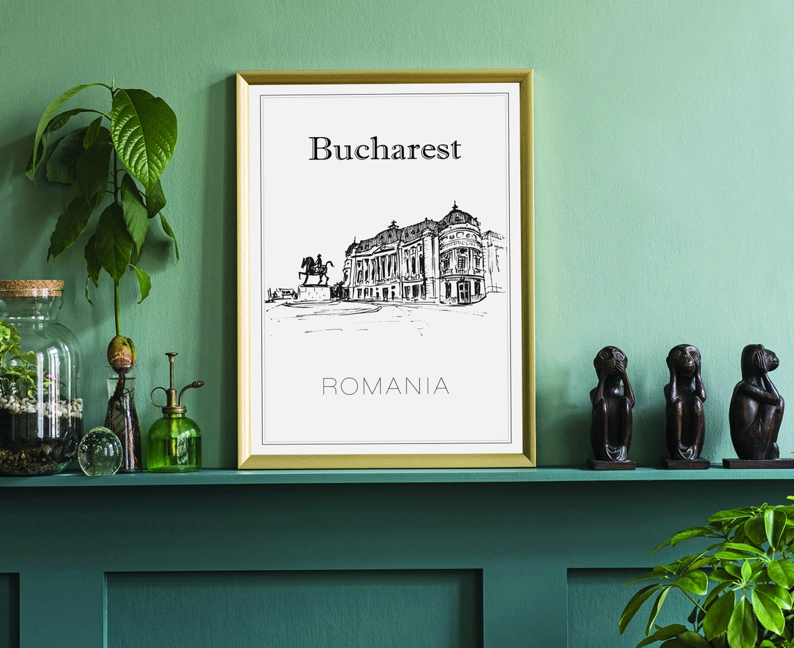 Bucharest Romania Romanian Athenaeum Equestrian Statue Sketch Poster - Image 3