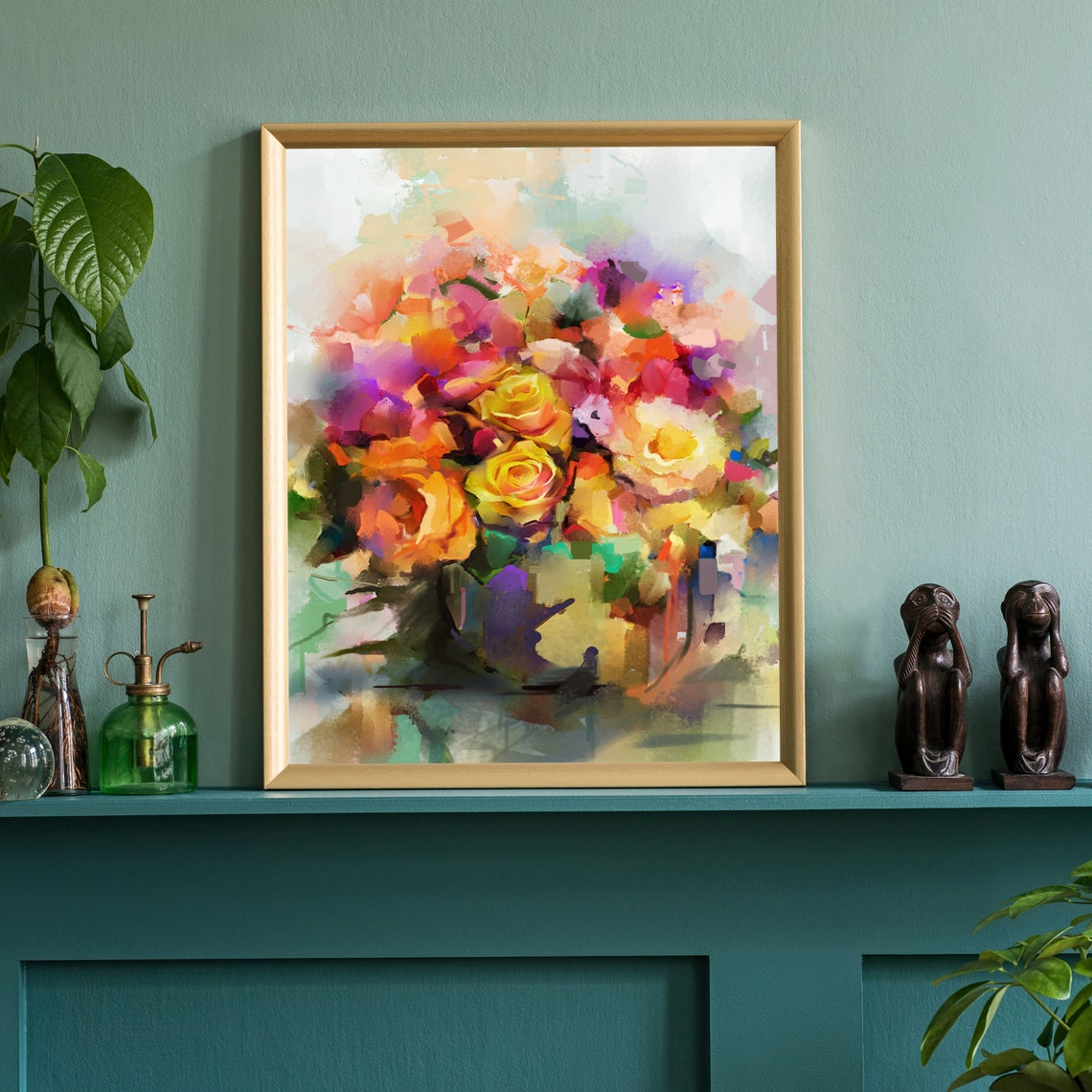 Flowers Oil Painting Flowers Still Life Poster Prints Flower Painting Prints Floral Texture Oil Painting Home Office Wall Art Decoration - Image 2