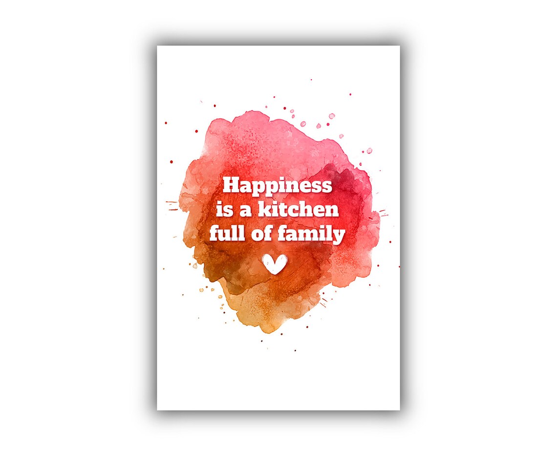 Happiness Is A Kitchen Full Of Family Red Watercolor Quote Poster - Image 2