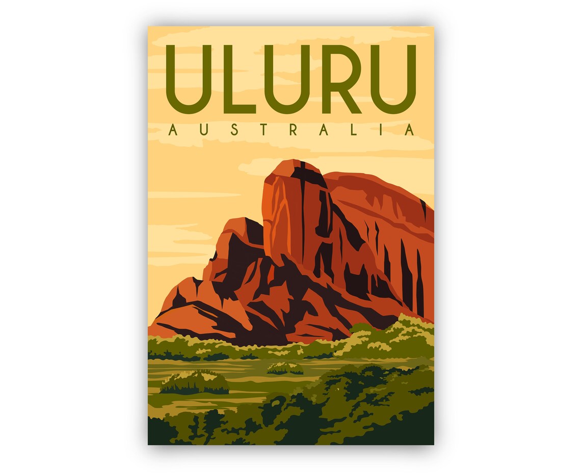 Uluru Australia Red Rock Desert Retro Vintage Travel Wall Art Poster - Image 2