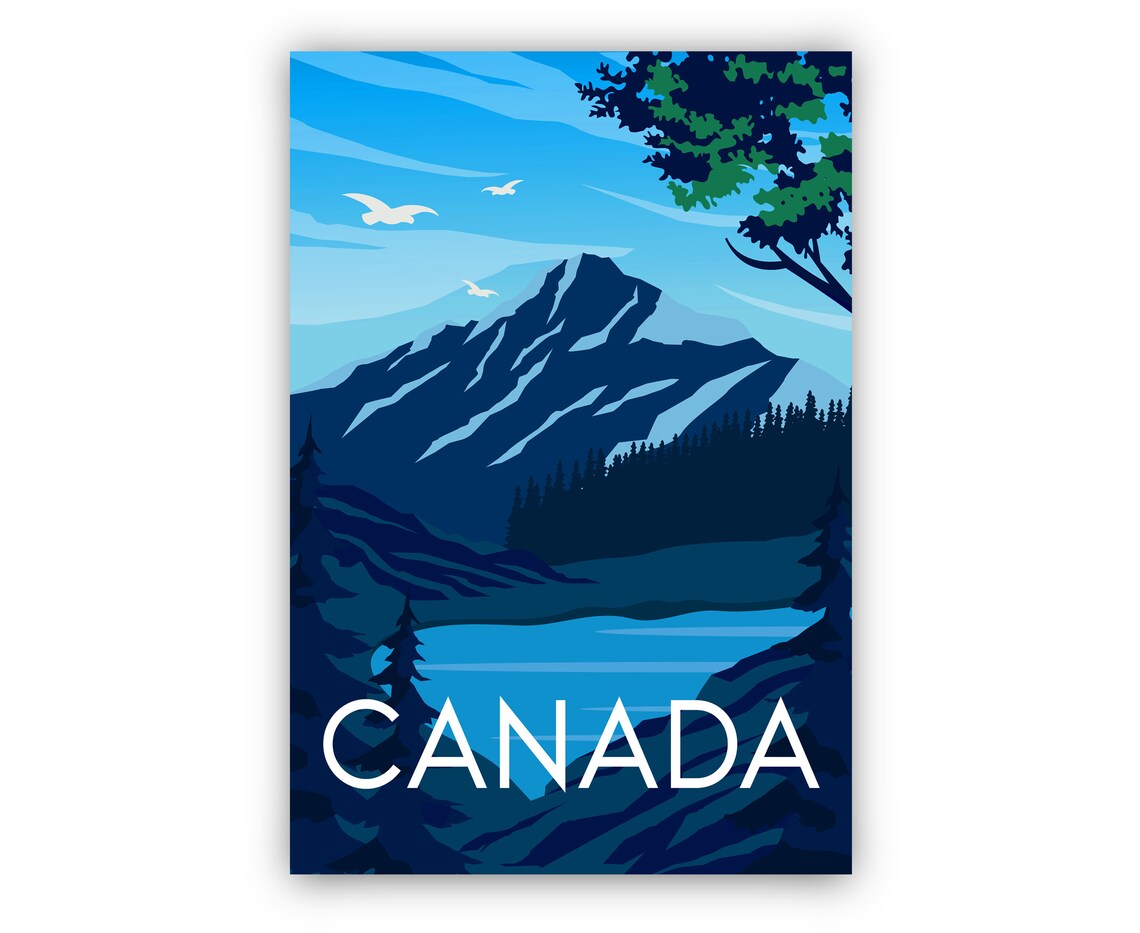Canada Rocky Mountains Blue Lake Vintage Style Travel Poster - Image 2