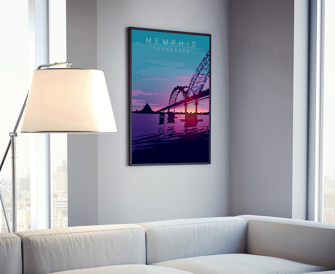 Memphis Tennessee Sunset Bridge Skyline Pyramid River View Poster - Image 4