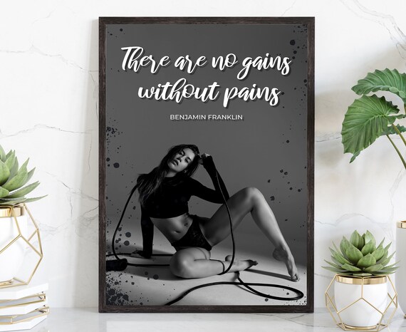 No Gains Without Pains Benjamin Franklin Quote Battle Rope Workout Poster