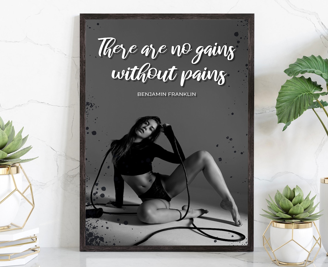 No Gains Without Pains Benjamin Franklin Quote Battle Rope Workout Poster