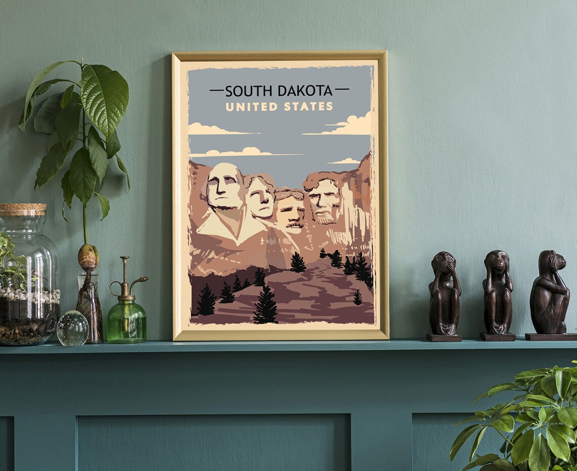 South Dakota Mount Rushmore Retro Vintage Travel Landmark Wall Poster - Image 3