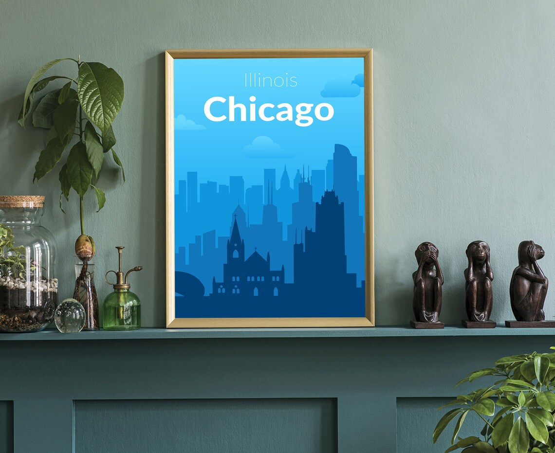 Chicago Illinois Blue Daytime Skyline Gradient Minimalist City Poster - Image 3