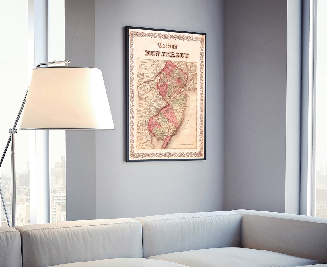 New Jersey Vintage Antique Colton Map Sepia Rustic Travel Poster - Image 4