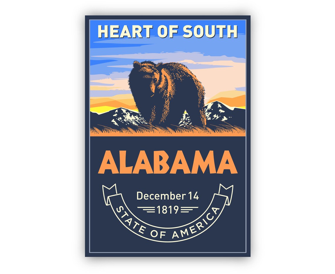 Alabama Heart of South Retro Vintage Bear Sunset Mountain State Poster - Image 2