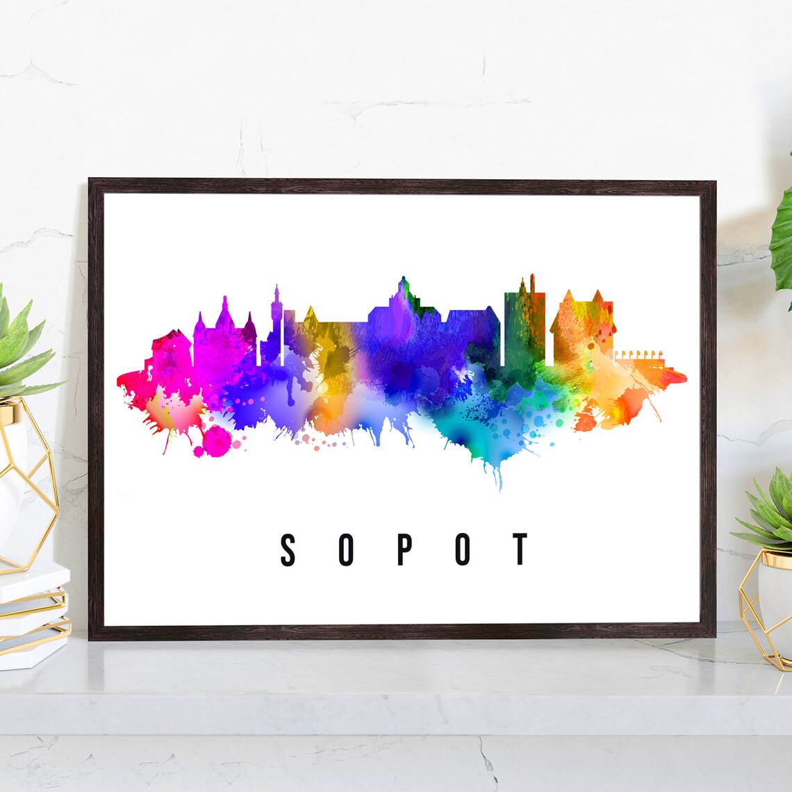 Sopot Poland Seaside Resort Abstract Skyline Watercolor Poster
