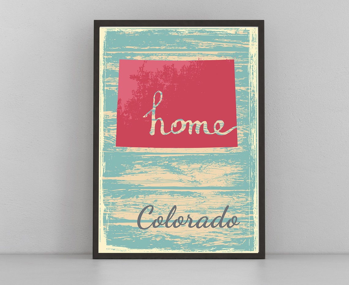 Colorado Home Red State Silhouette Distressed Teal Travel Poster Print