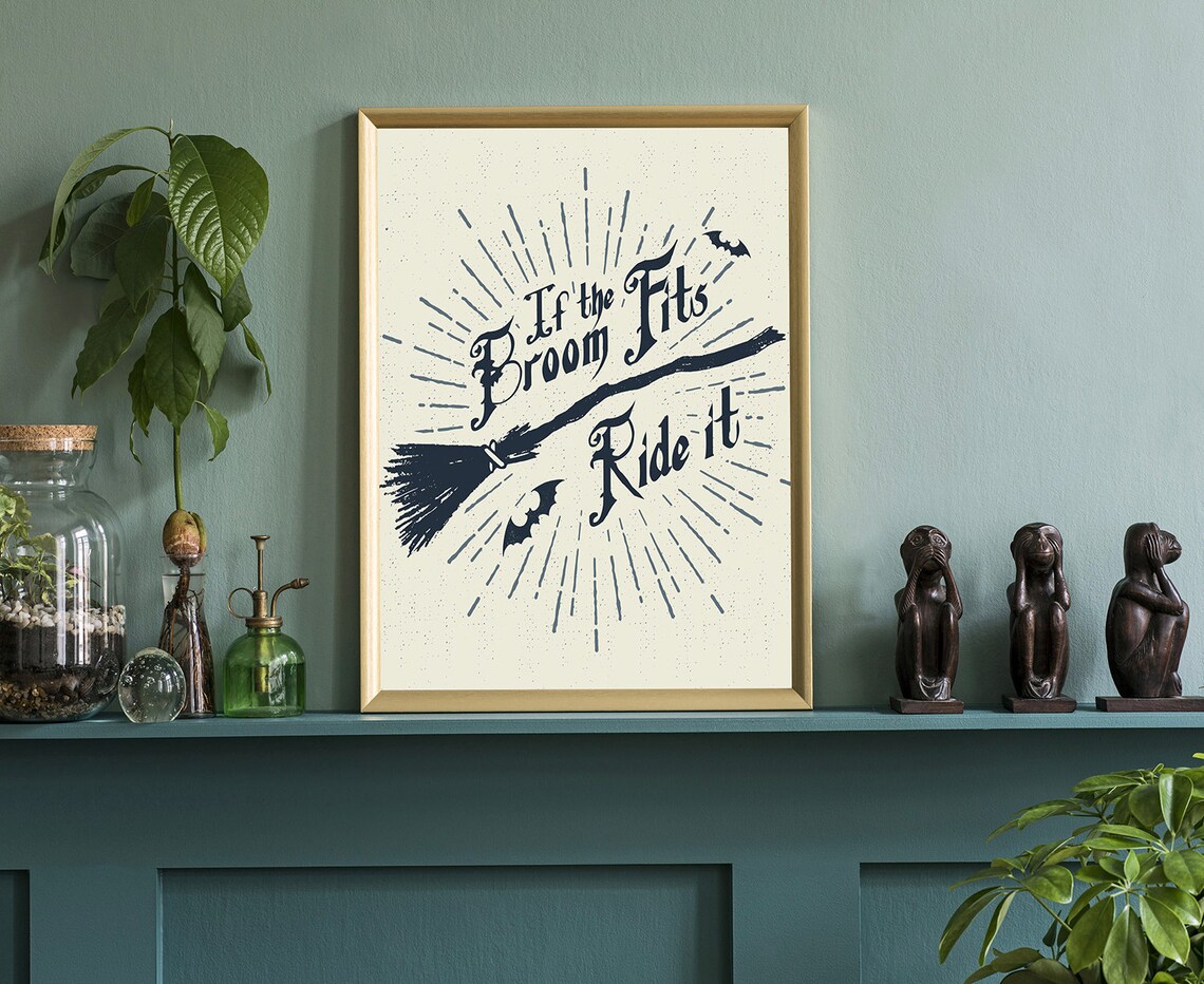 If the Broom Fits Ride It Witchy Halloween Broom Quote Art Poster - Image 3
