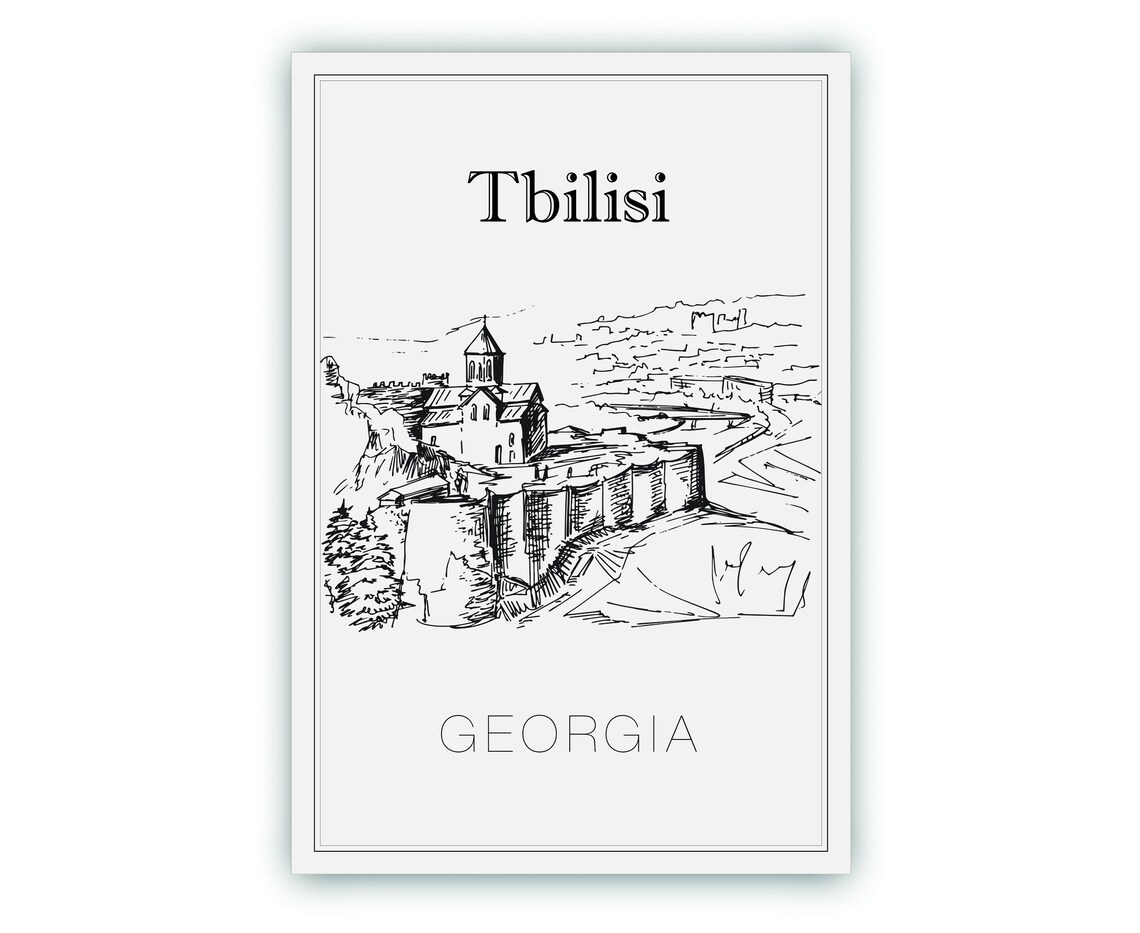 Tbilisi Georgia Old Town Line Art Sketch Fortress Travel Poster - Image 2