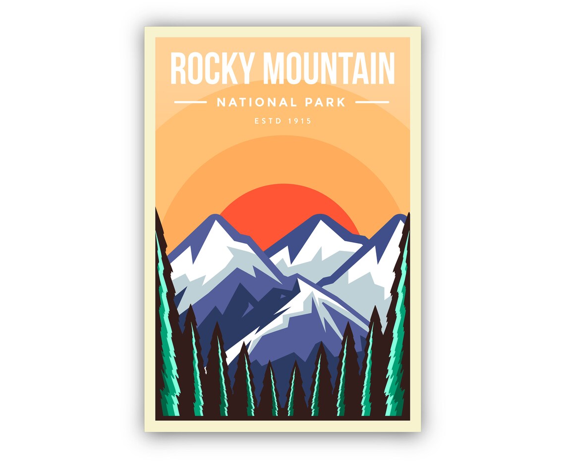 Rocky Mountain National Park Snow Peaks Sunset Retro Travel Poster - Image 3