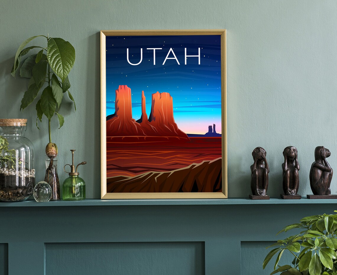 Utah Desert Red Rock Mesas Starry Night Sky Travel Poster Art - Image 3