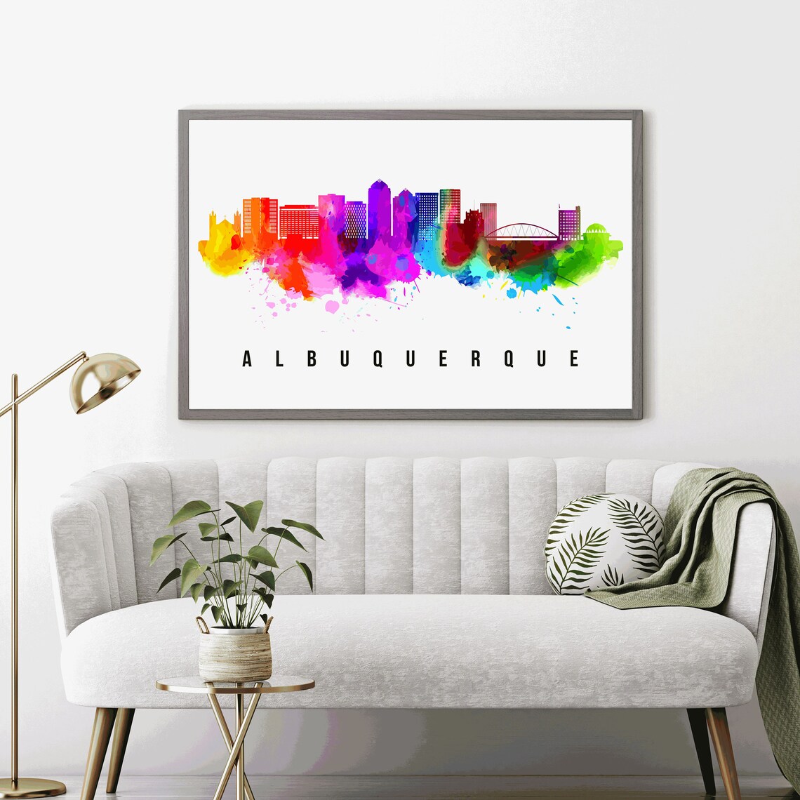 Albuquerque New Mexico Rainbow Watercolor Skyline Cityscape Art Poster - Image 3