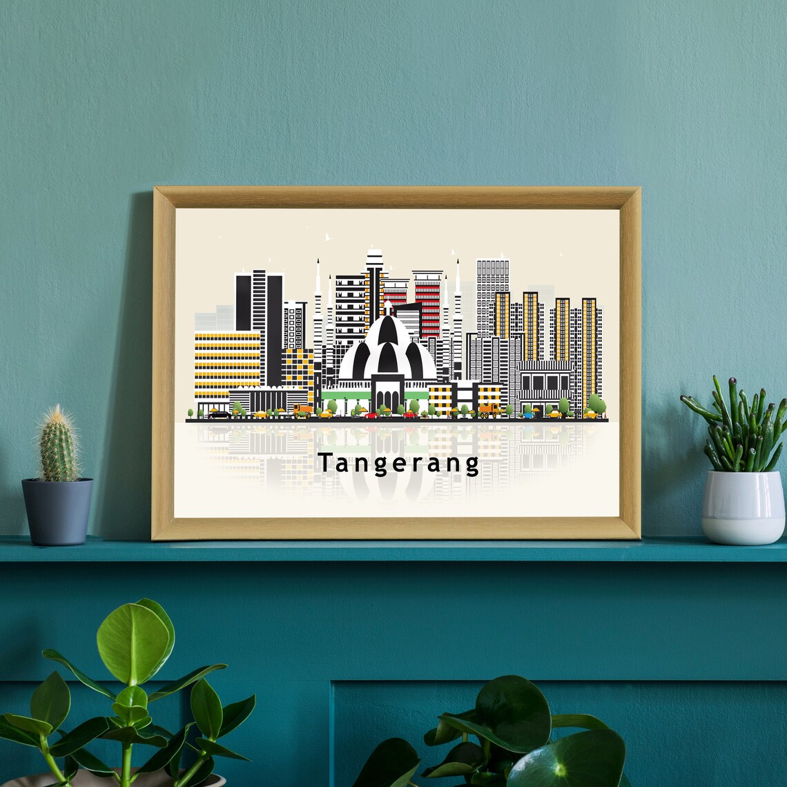 Tangerang Indonesia Domed Mosque Skyline Illustration Travel Poster - Image 3