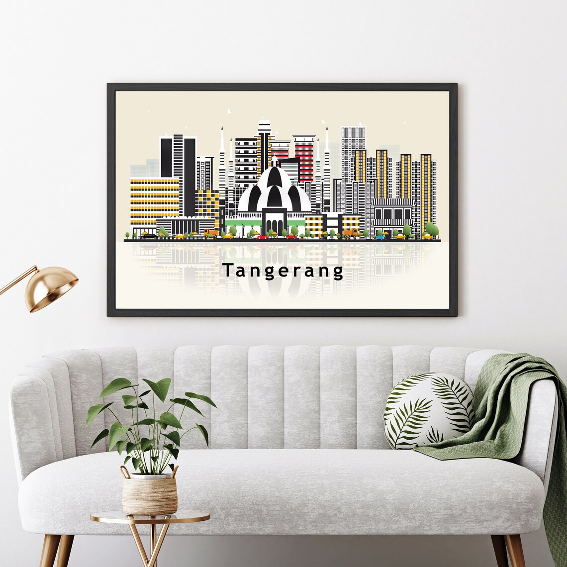 Tangerang Indonesia Domed Mosque Skyline Illustration Travel Poster