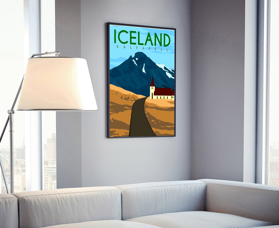 Kalfafell Iceland Travel Poster Iceland Poster Wall Art Kalfafell Cityscape Poster Iceland Landmark Poster Home Office Wall Art Prints - Image 4