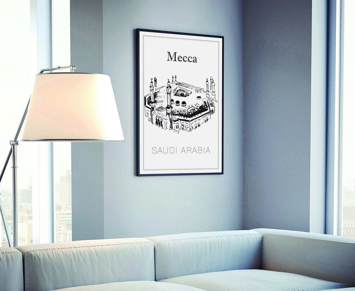 Mecca Saudi Arabia Grand Mosque Hand Drawn Landmark Wall Art - Image 4