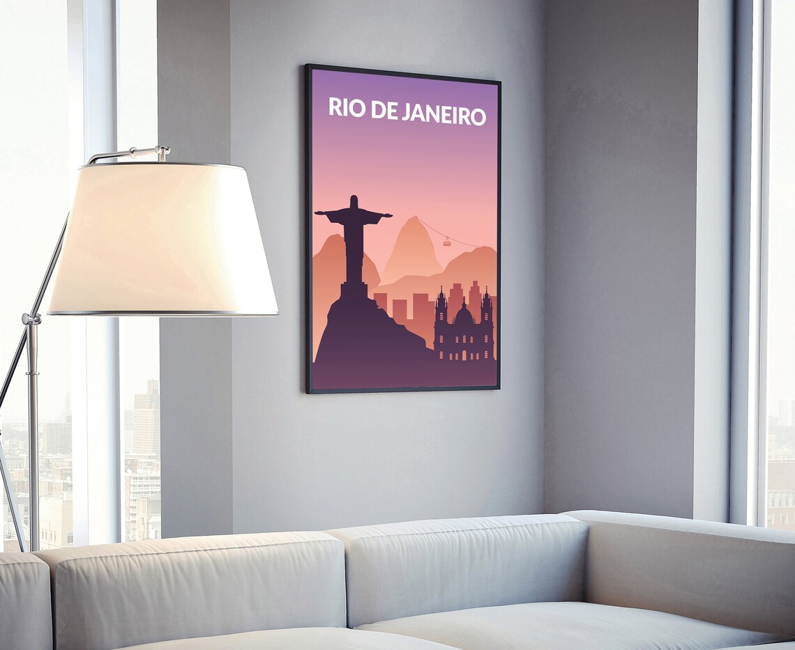 Rio de Janeiro Christ the Redeemer Sunset Minimalist Travel Poster - Image 4
