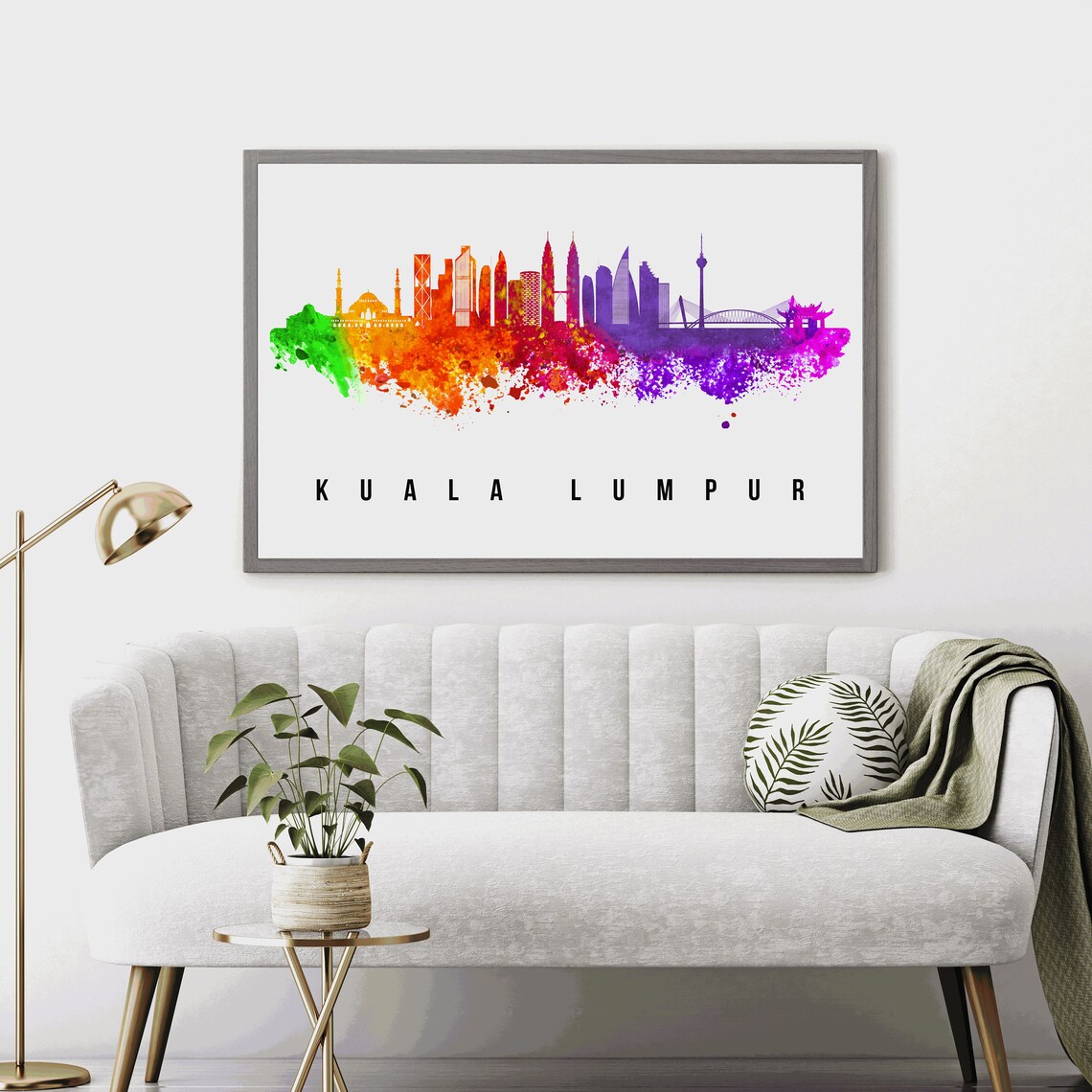 Kuala Lumpur Petronas Towers Rainbow Watercolor Skyline City Poster - Image 4