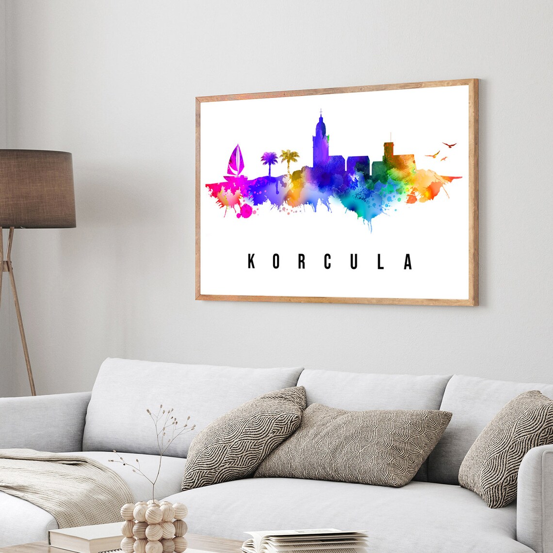 Korcula Croatia Adriatic Waterfront Watercolor Skyline Travel Poster - Image 3
