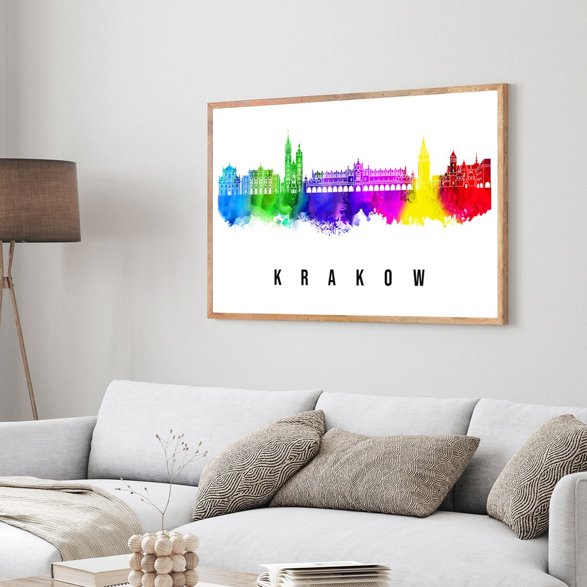 Krakow Poland St Marys Towers Cloth Hall Watercolor Skyline Poster - Image 3