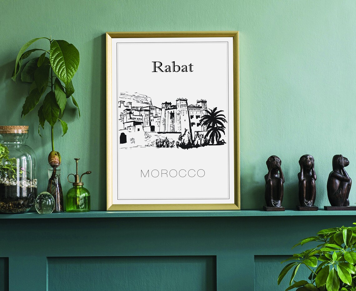 Rabat Morocco Kasbah Hand Drawn Ink Sketch Cityscape Travel Poster - Image 3