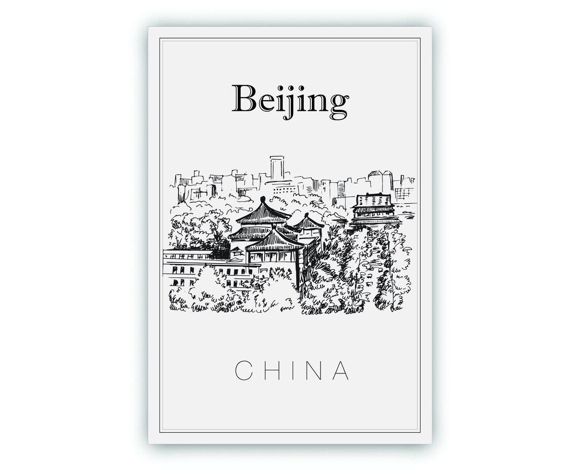 Beijing China Traditional Pagoda Roofs City View Hand Sketch Poster - Image 2