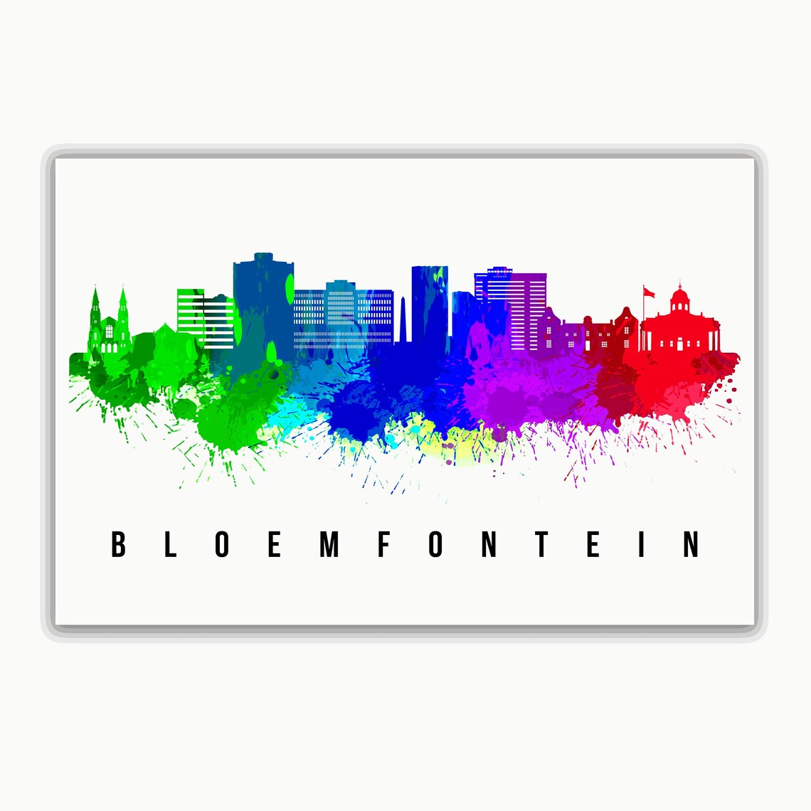 Bloemfontein South Africa Rainbow Watercolor Skyline Cityscape Art - Image 2