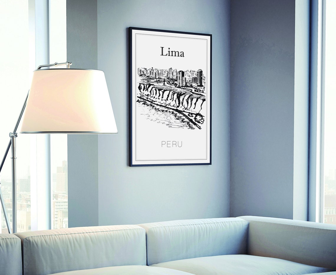 Lima Peru Coastal Cliffs Miraflores Hand Drawn Black Sketch Art Poster - Image 4
