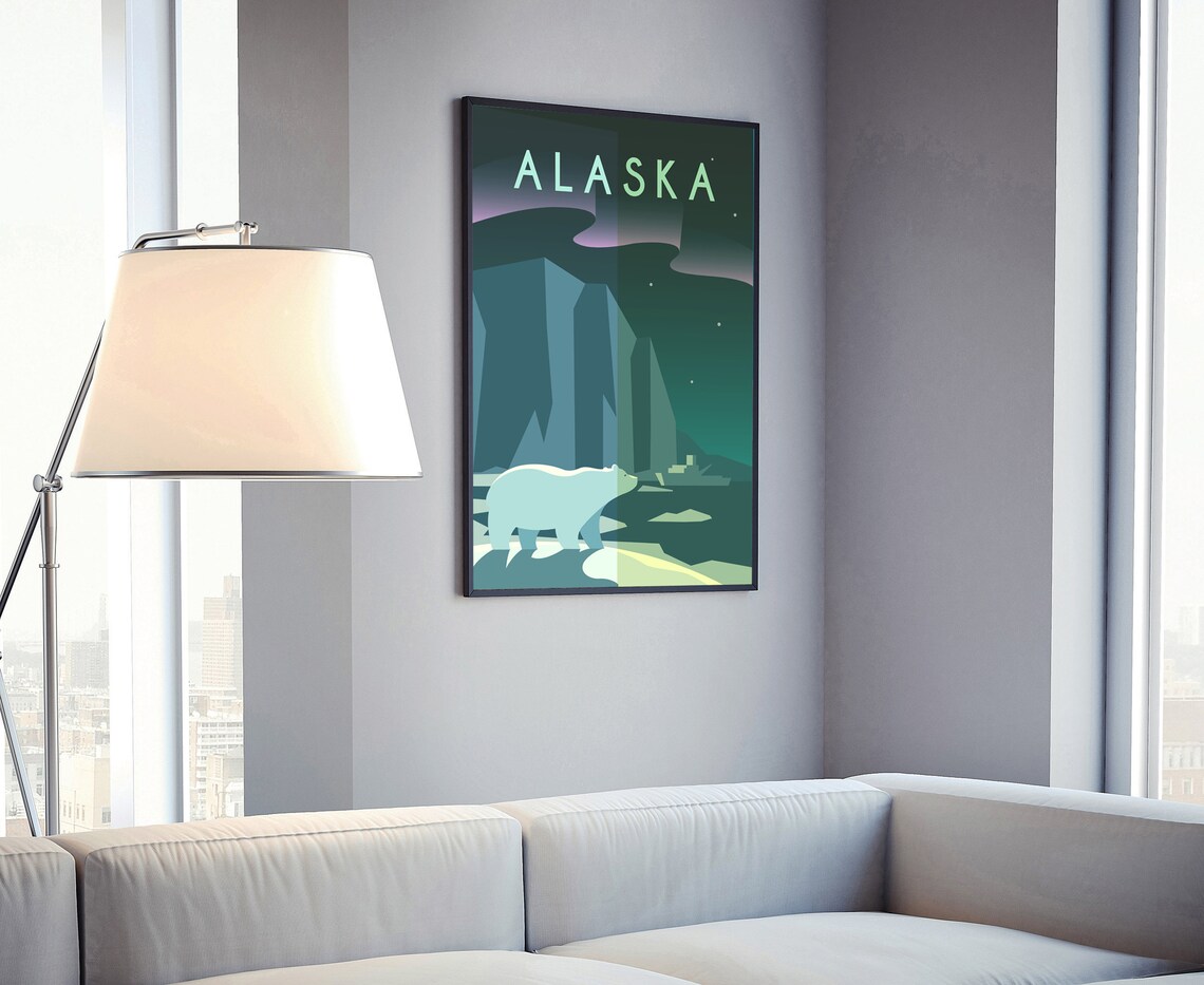 Alaska Polar Bear Aurora Northern Lights Arctic Night Travel Poster - Image 4