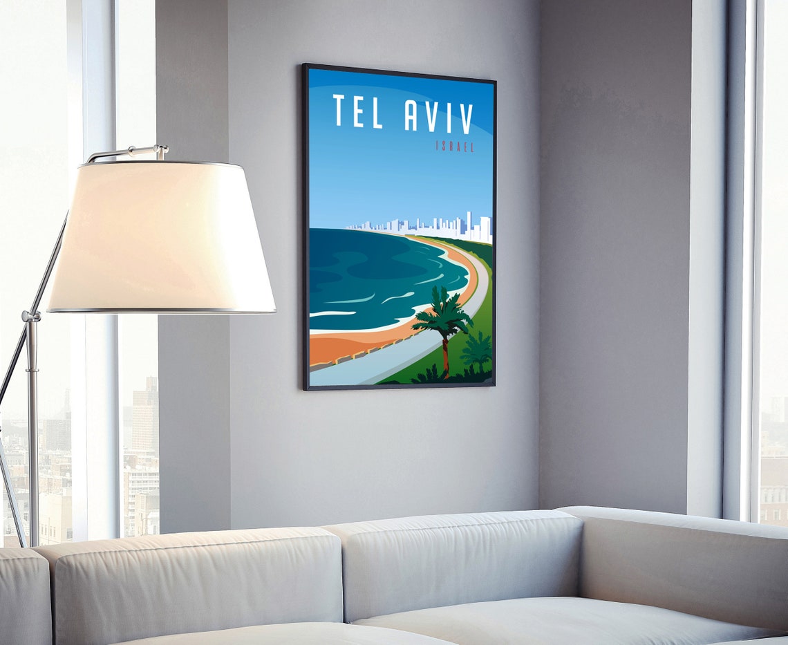 Tel Aviv Israel Mediterranean Beach Coastline Retro Travel Poster - Image 4