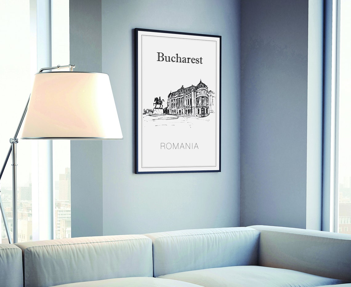 Bucharest Romania Romanian Athenaeum Equestrian Statue Sketch Poster - Image 4