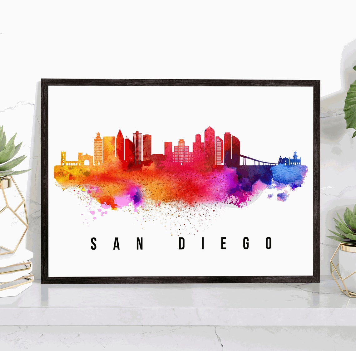 San Diego California Skyline Poster San Diego Cityscape Painting San Diego Landmark And Cityscape Print Home And Office Wall Art