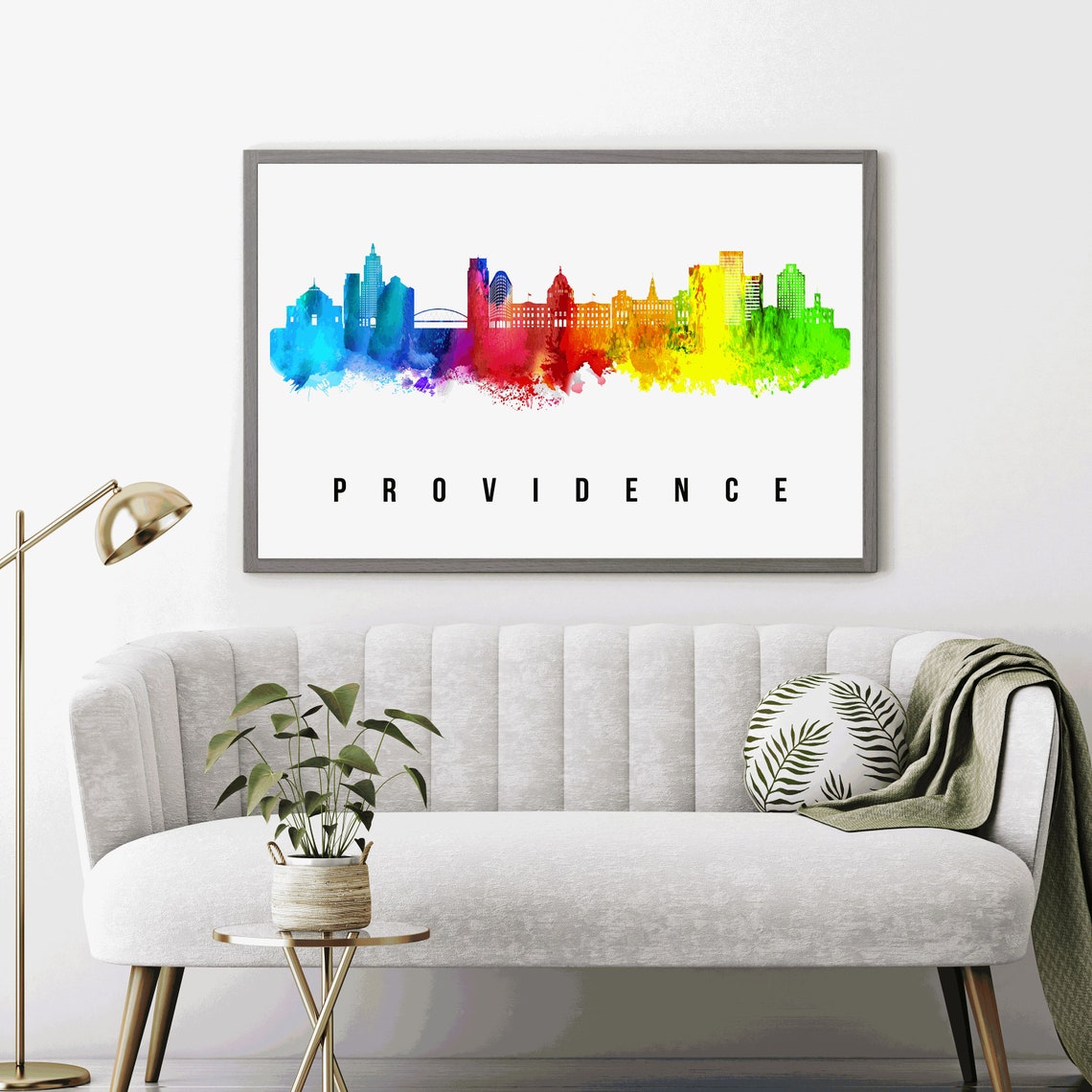 Providence Rhode Island Rainbow Watercolor Skyline Travel Poster Print - Image 3